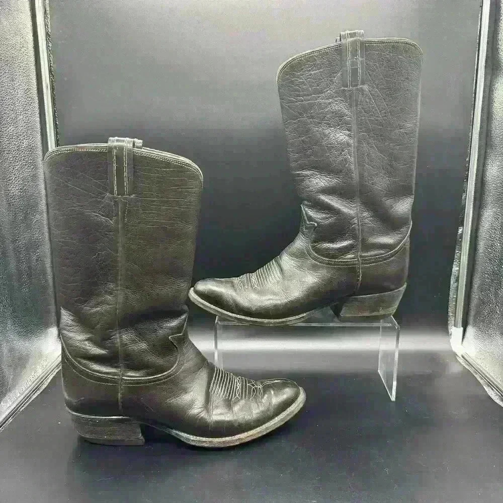 Vintage Tony Lama Exotic Full Water Buffalo Cowboy Boots 8.5d 60s Black Label